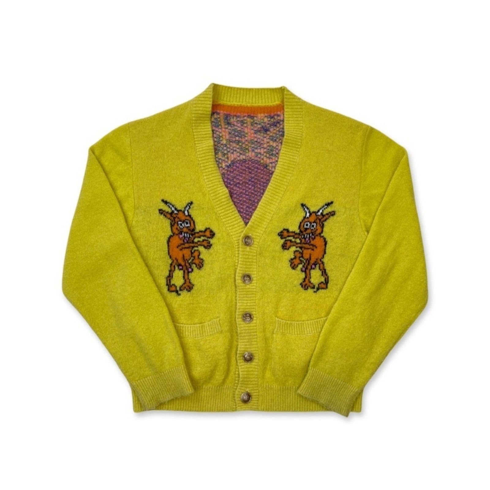 Brain Dead Brain Dead Devils Wool Blend Knit Sweater Cardigan Gold XS Size US XS / EU 42 / 0 - 6 Thumbnail