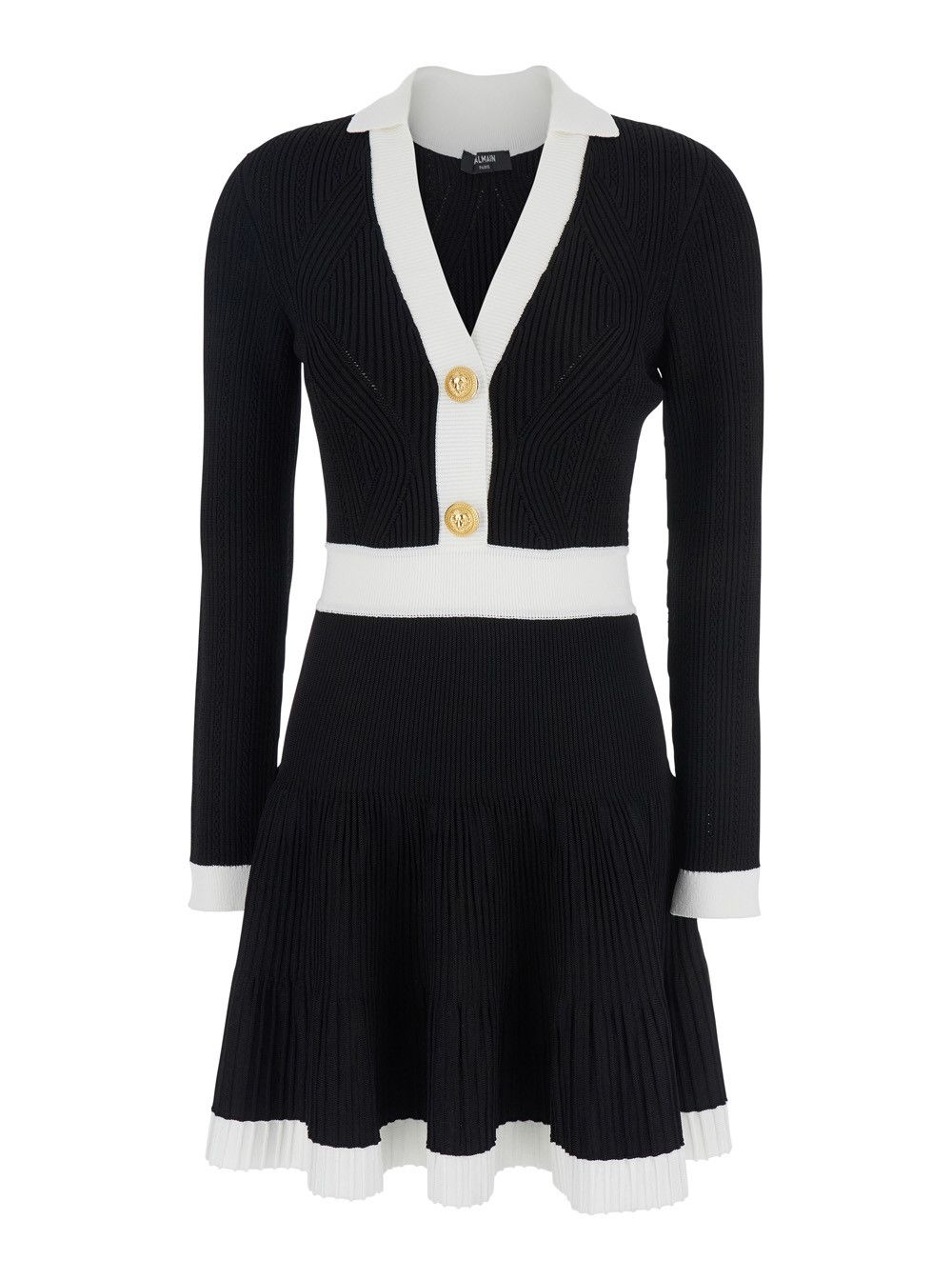 Balmain Black Dress with V Neck and Flared Skirt in Viscose Blend Woman Size M / US 6-8 / IT 42-44 - 1 Thumbnail