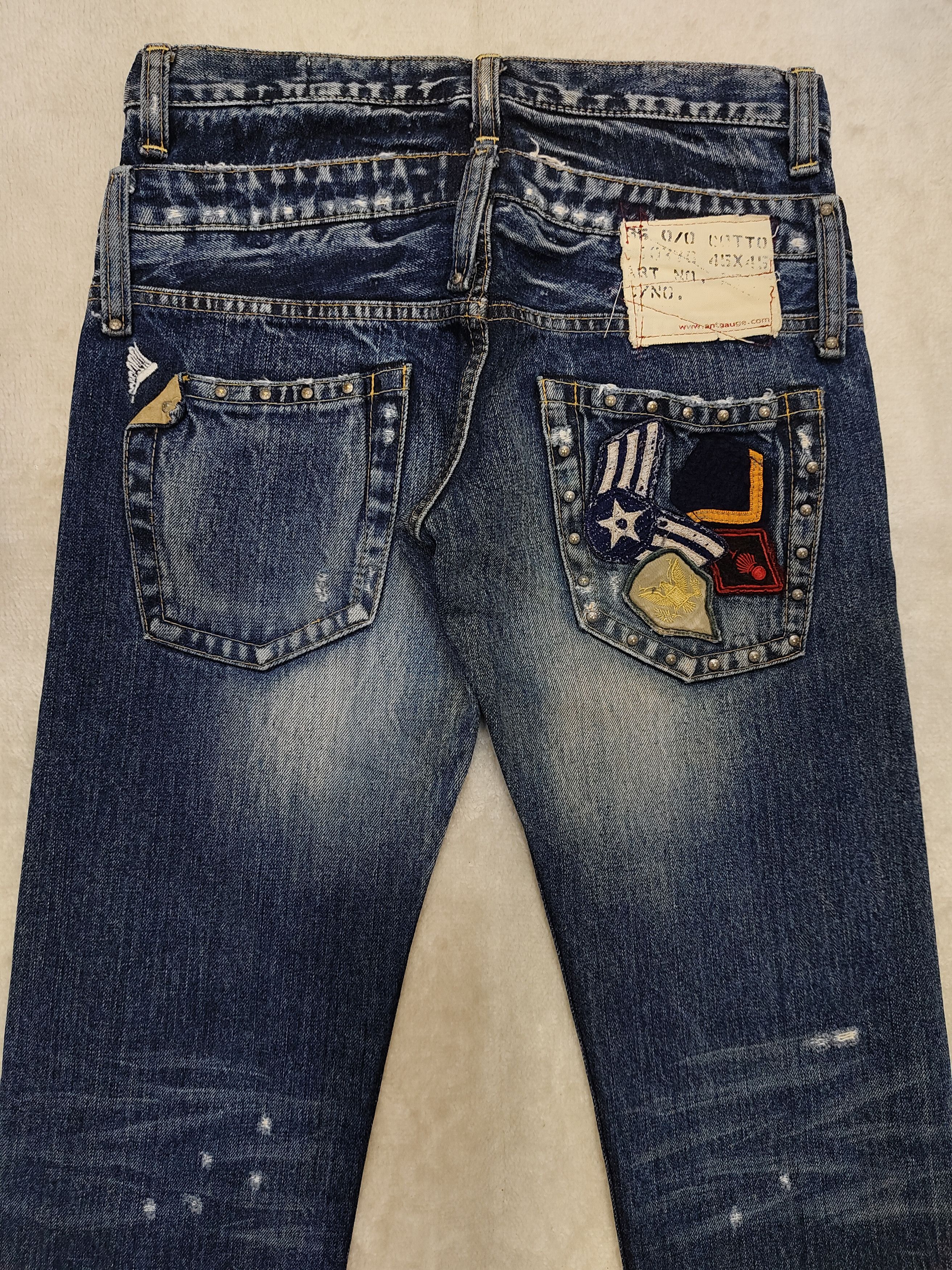 Japanese Brand 🇯🇵 Vtg Antgauge 🇯🇵 Army Pacth Studded Double Waist Jeans Size 29" - 2 Thumbnail