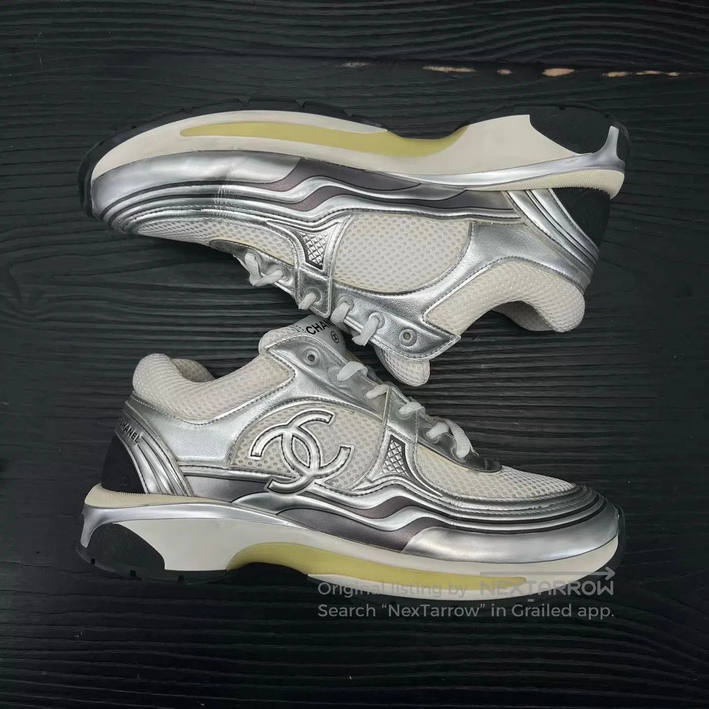 Chanel Silver Low-Top Sneakers Size 8. Size US 8 / EU 41 - 3 Thumbnail