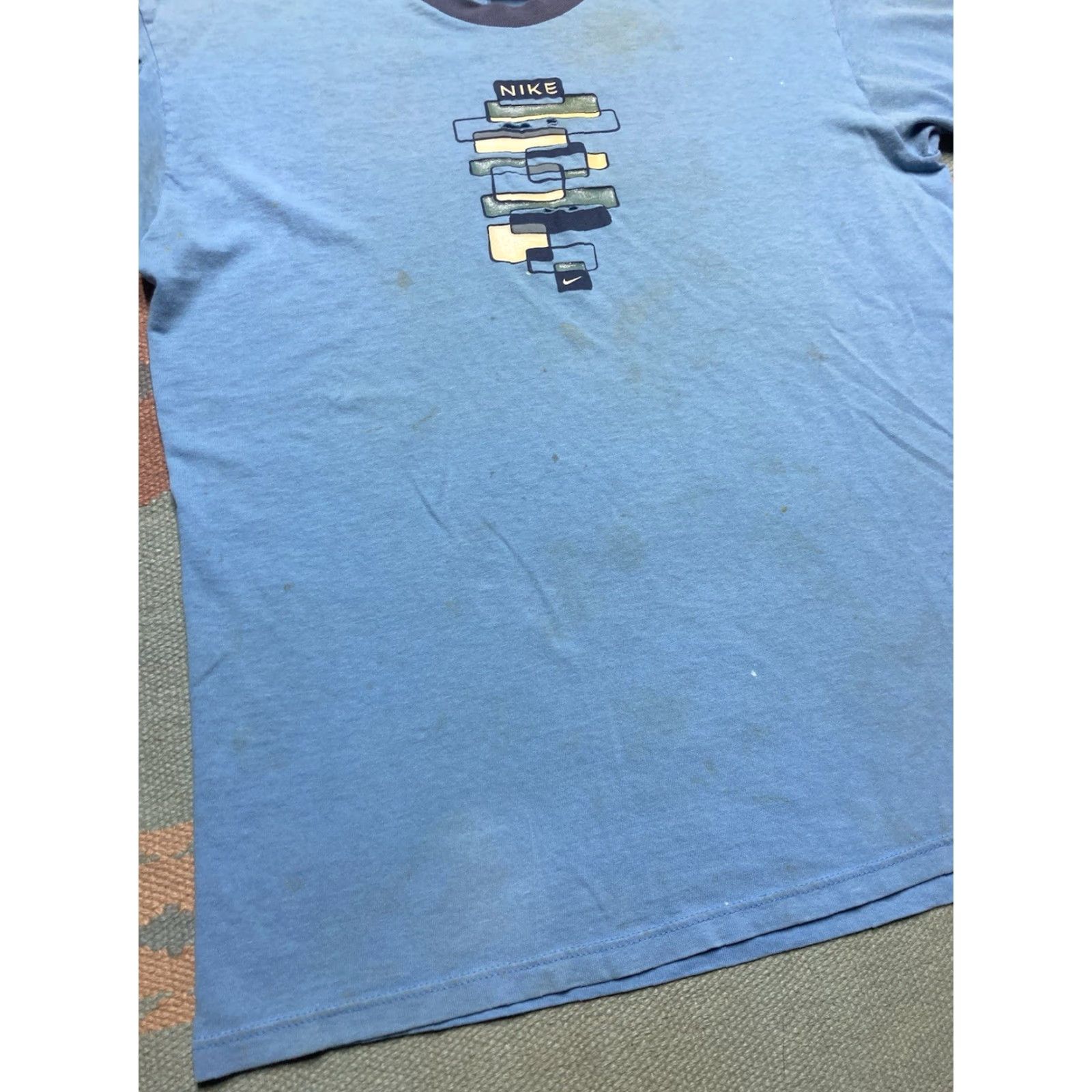 Nike VINTAGE Nike T-Shirt check logo distressed ringer spell out swoosh Medium Men Blue Size US M / EU 48-50 / 2 - 3 Thumbnail