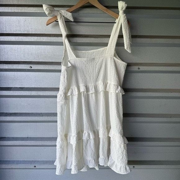Asos New ASOS Design White Tie Shoulder Ruffle Mini Dress Sz 6 Size M / US 6-8 / IT 42-44 - 4 Thumbnail