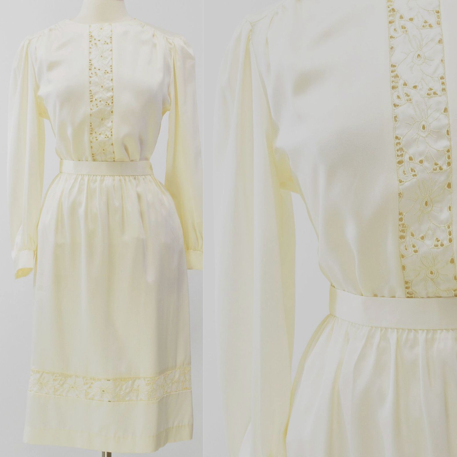 image of 70's Vintage Womens L Petite Ivory Skirt Set Outfit Combination Petites in White