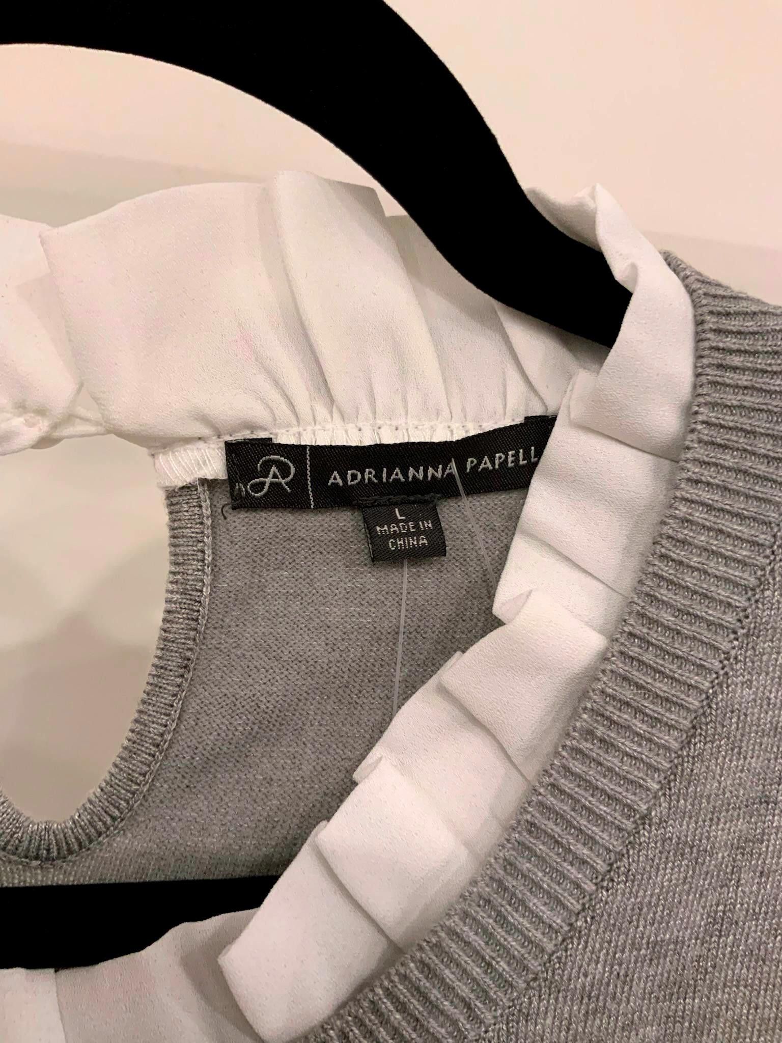 Designer Adrianna Papell Grey Sweater with Ruffled Collar - Size L Size L / US 10 / IT 46 - 3 Thumbnail