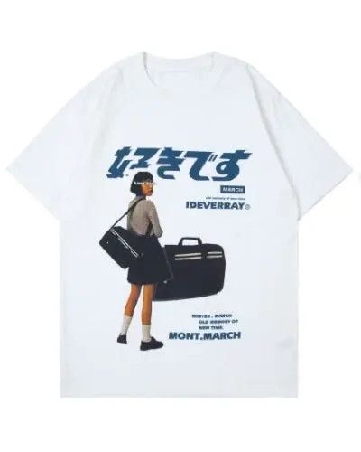 image of Harajuku Short Sleeve Poster Girl Shirt in White, Men's (Size XL)