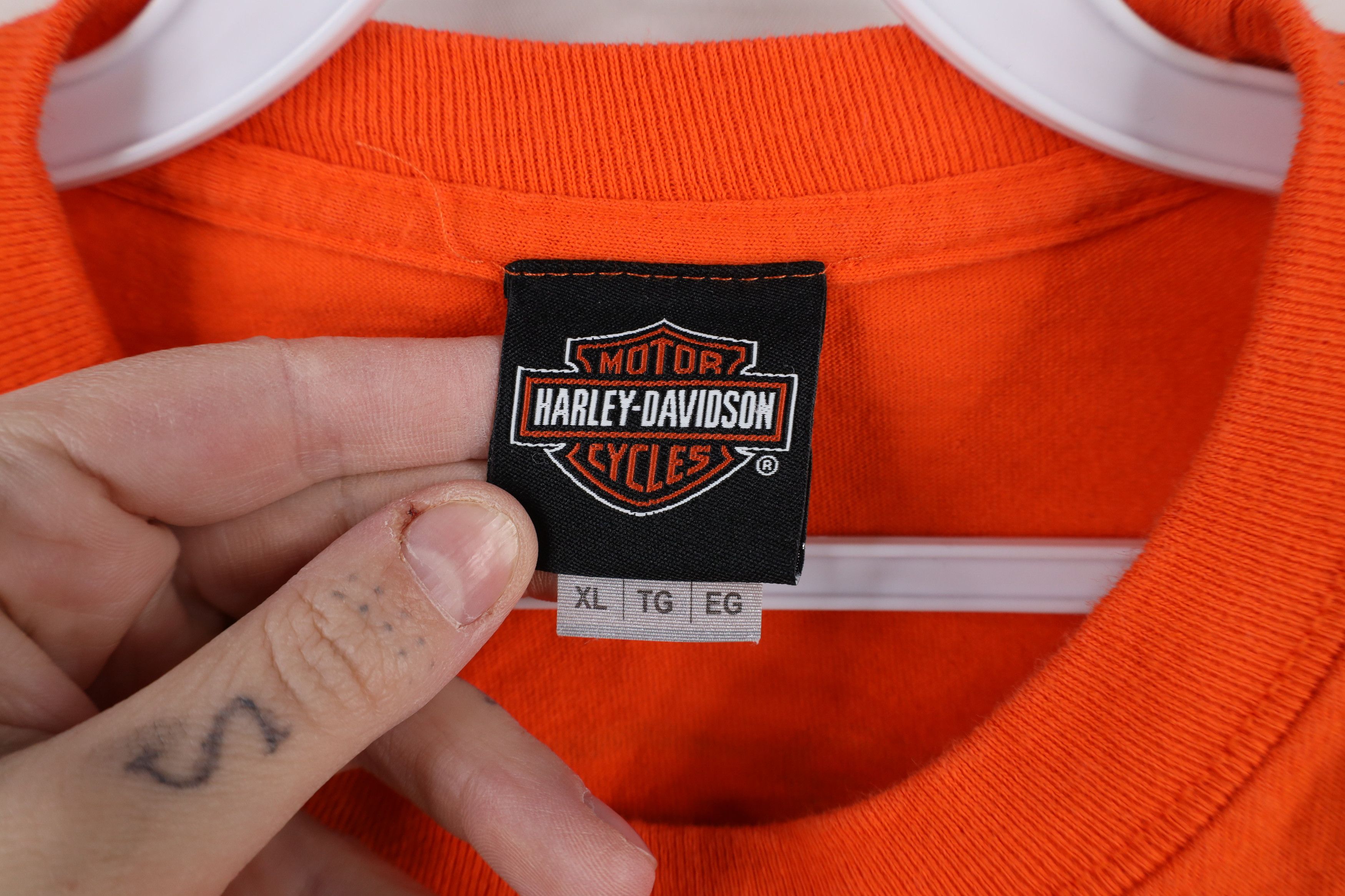 Harley Davidson × Vintage Y2K Harley Davidson Spell Out Long Sleeve T-Shirt Orange Size US XL / EU 56 / 4 - 8 Thumbnail