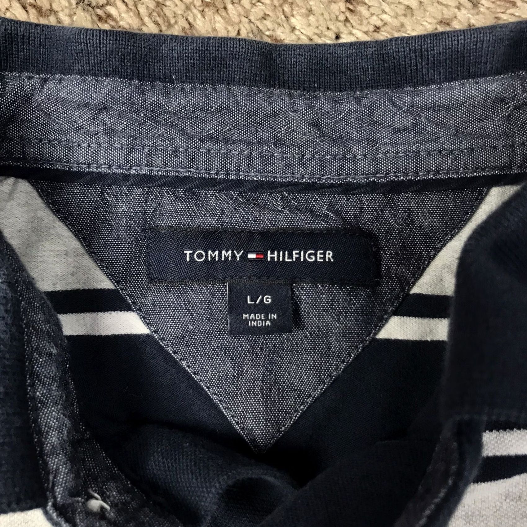 Tommy Hilfiger VINTAGE Tommy Hilfiger Polo Shirt Men Large Embroidered Logo Golf Rugby Dress Shirt Blue / Gray Size 42R - 2 Thumbnail