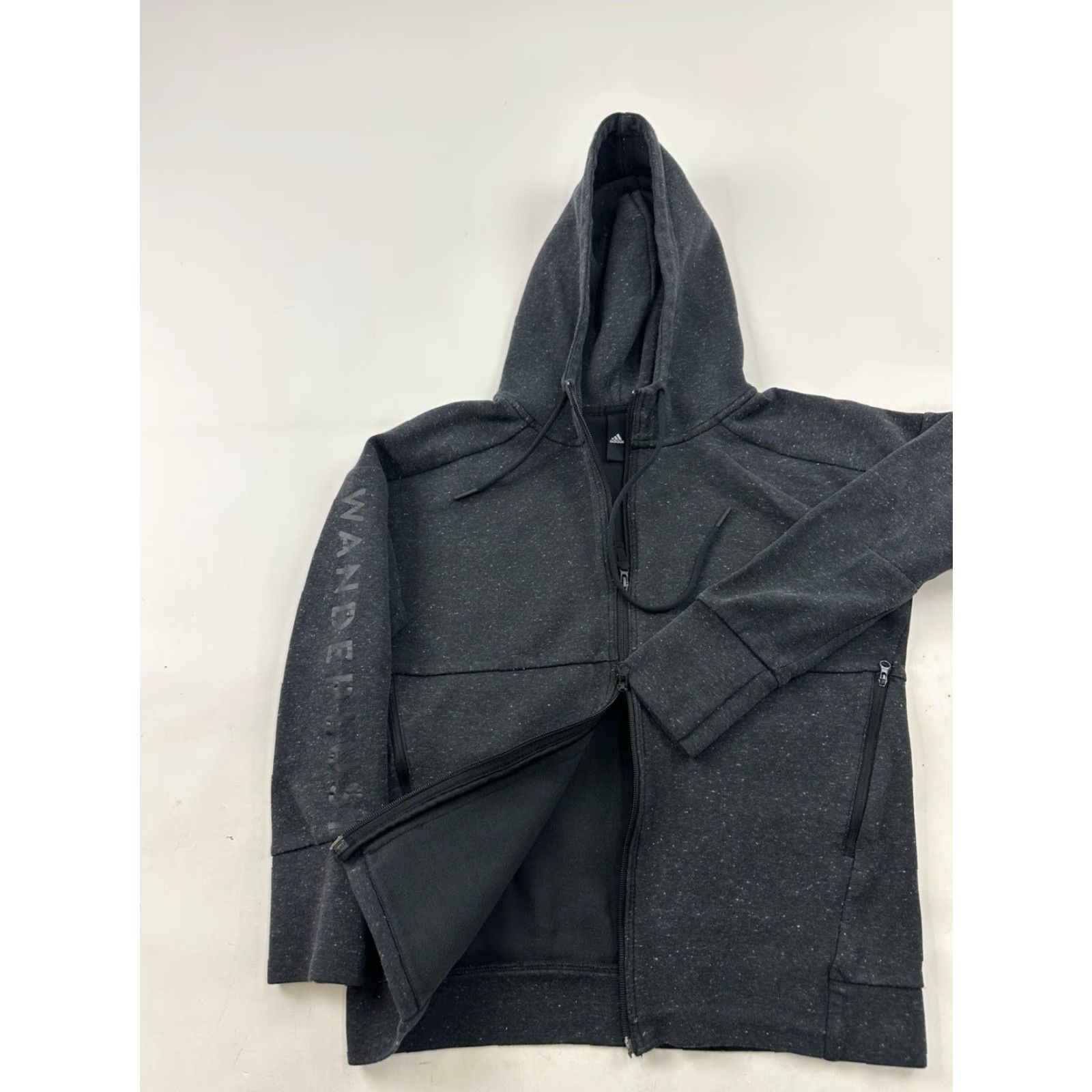 Adidas Adidas Hoodie Womens Medium Black Speckled Charcoal Logo Full Zip Hoodie Activewear Running Cross Training Gym & Training Walking Yoga Men's? Size M / US 6-8 / IT 42-44 - 6 Thumbnail