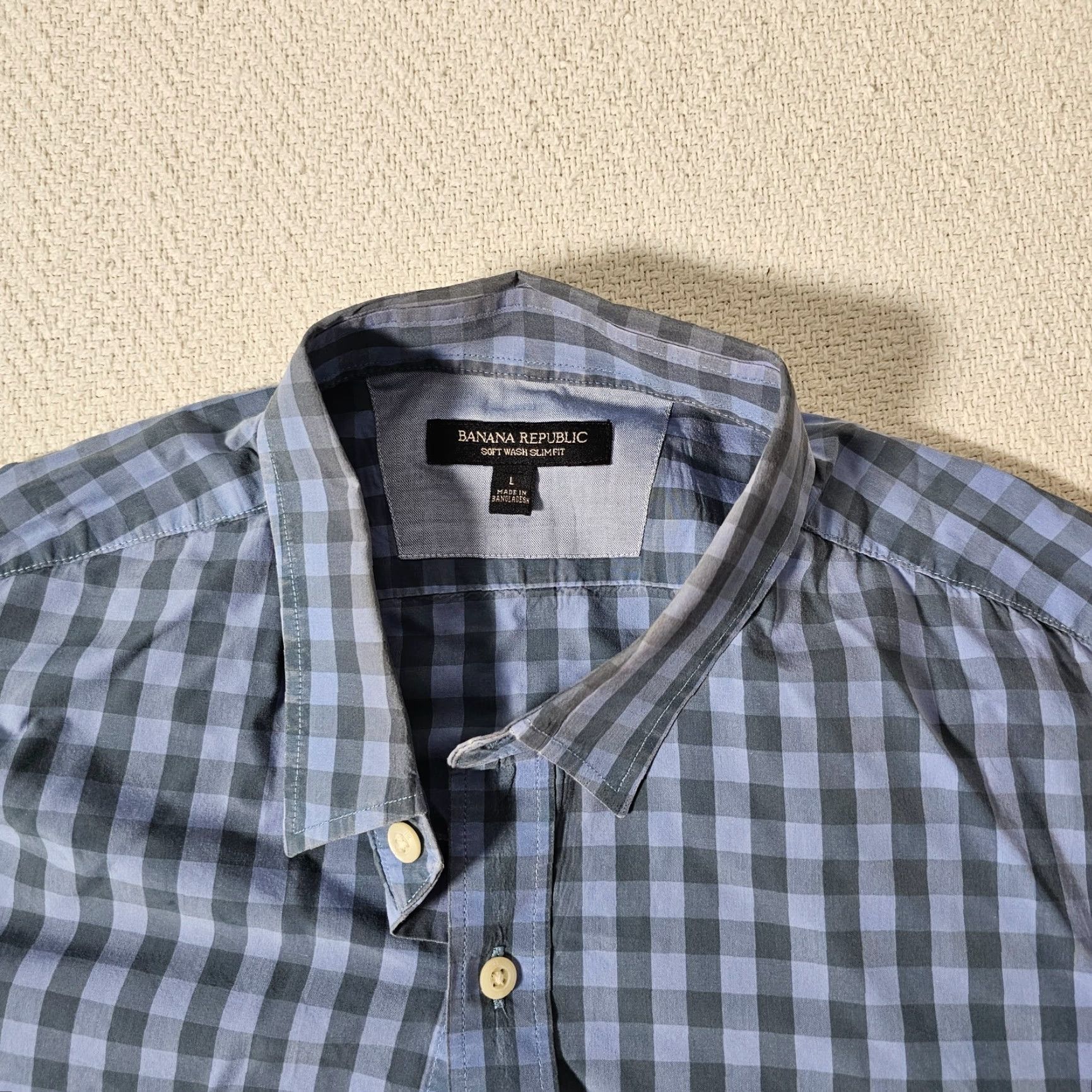 Banana Republic Banana Republic Men's L Shirt Button-Up Slim Fit Blue Check Casual Travel Workwear Size US L / EU 52-54 / 3 - 2 Thumbnail