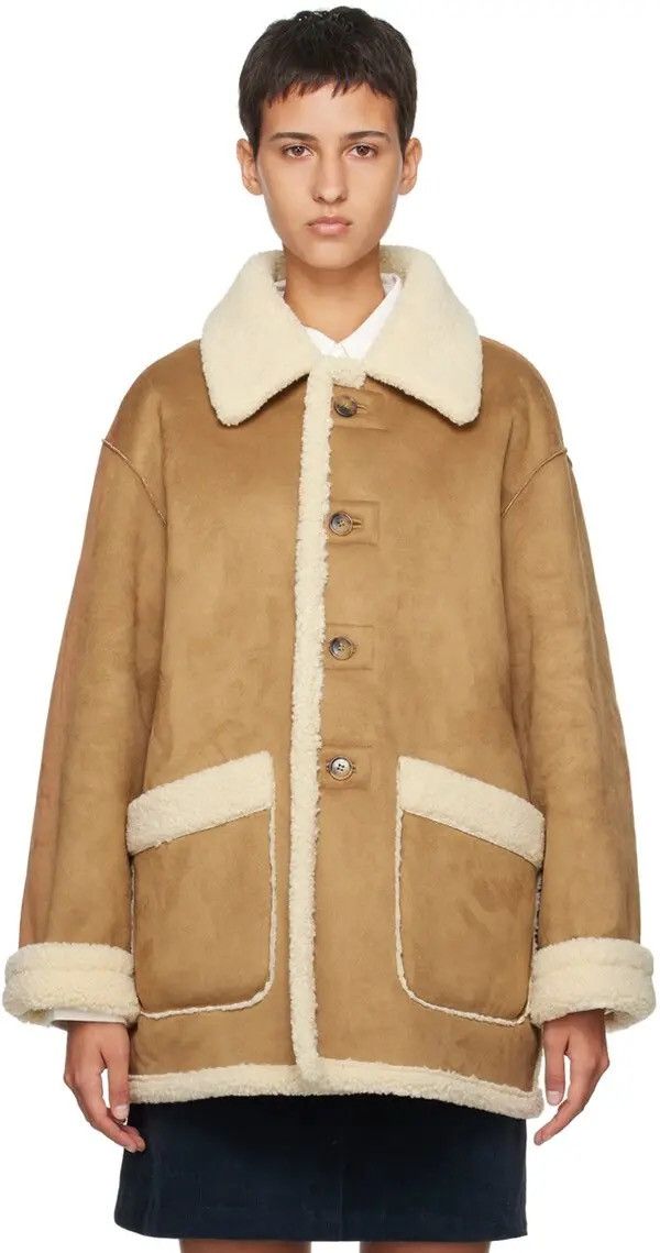 Designer Dunst Tan Button Reversible Faux-Leather Jacket Size S / US 4 / IT 40 - 4 Thumbnail