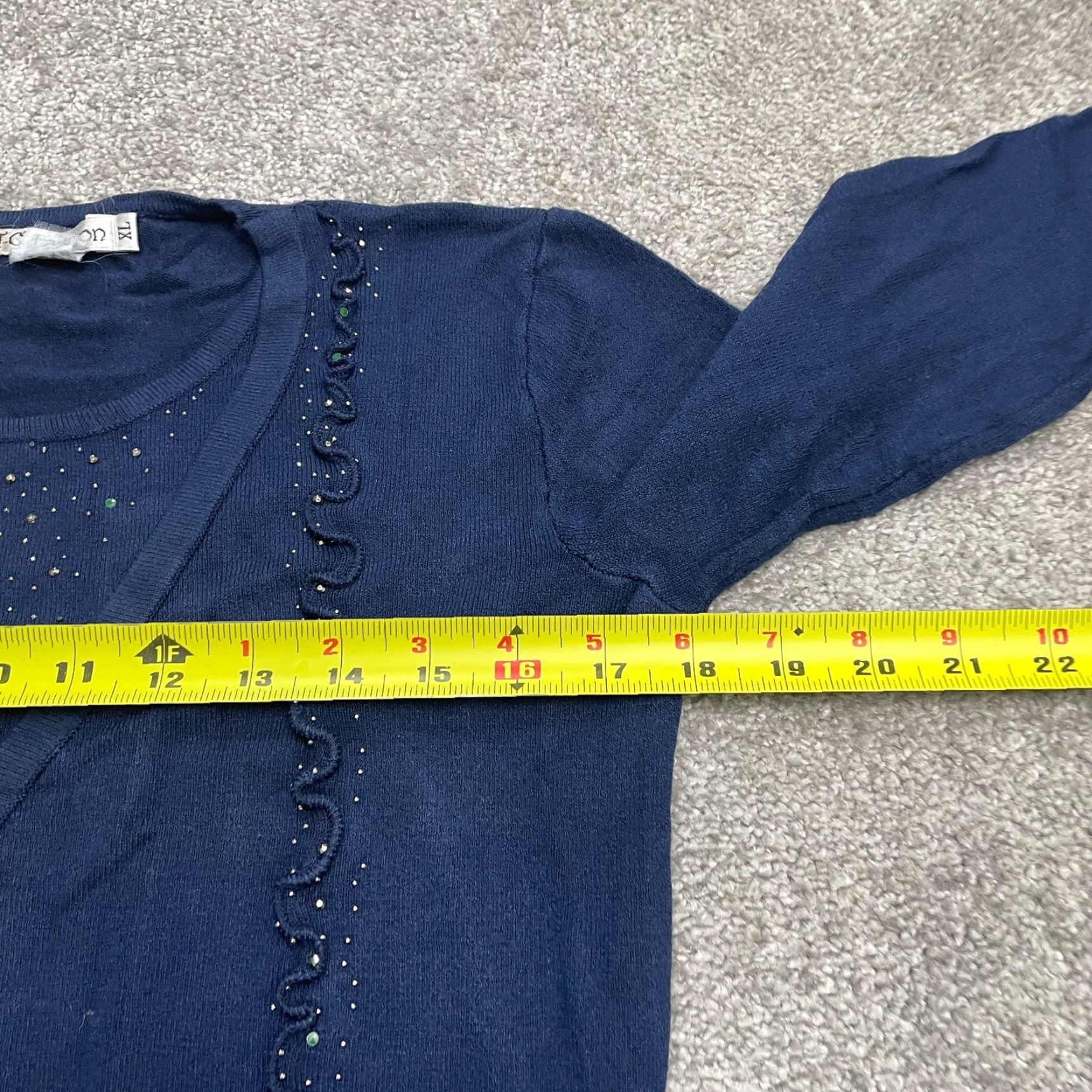 Vintage T-C Fashion Cardigan Sweater Womens XL Navy Blue Button Down Knit Casual Studded All Seasons Size XL / US 12-14 / IT 48-50 - 7 Thumbnail