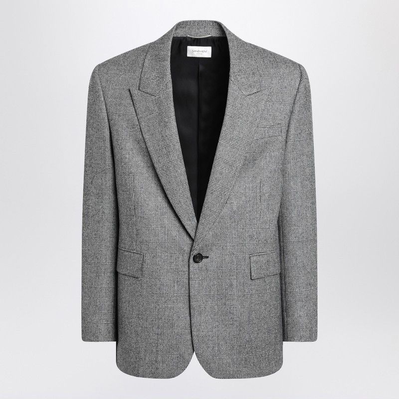 Saint Laurent Gray Jacket In Prince Of Wales Check