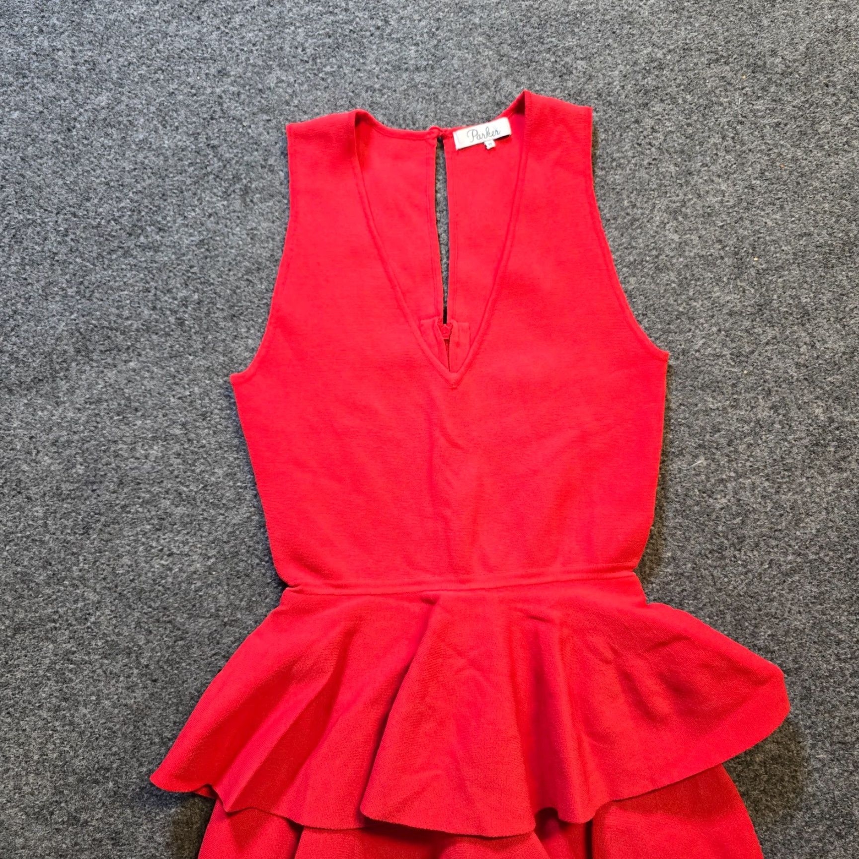 Parker Parker Dress Womens XS Red Bermuda Knit Ruffle Sleeveless Stretch Cocktail V-Neck Party Dress Size XS / US 0-2 / IT 36-38 - 2 Thumbnail