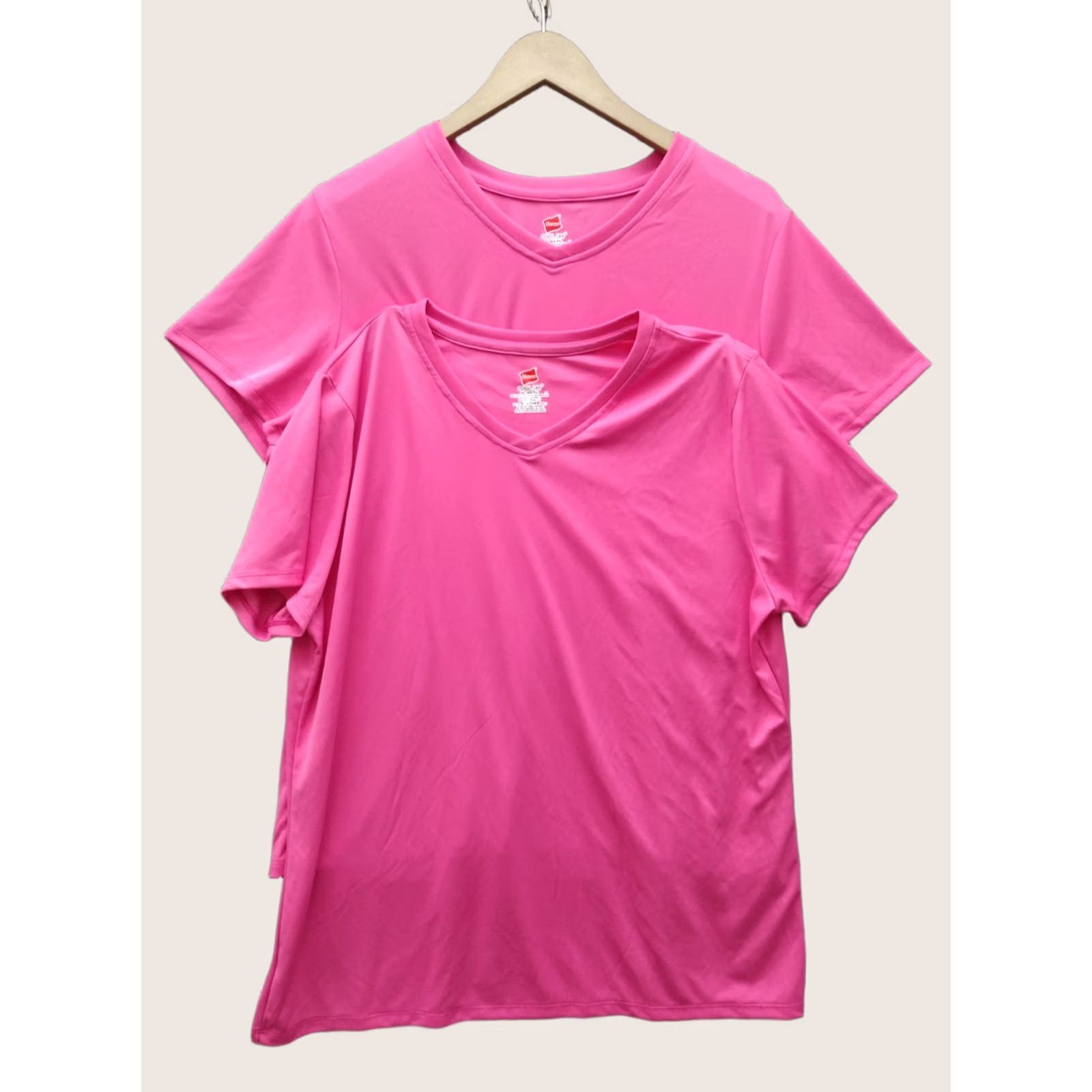 Hanes Hanes Cool Dry Short Sleeve Men's T-Shirt Hot Pink 2-Pack XL Crew Neck Pullover 100% Polyester Workout Sports Activewear Right? Size US XL / EU 56 / 4 - 1 Thumbnail