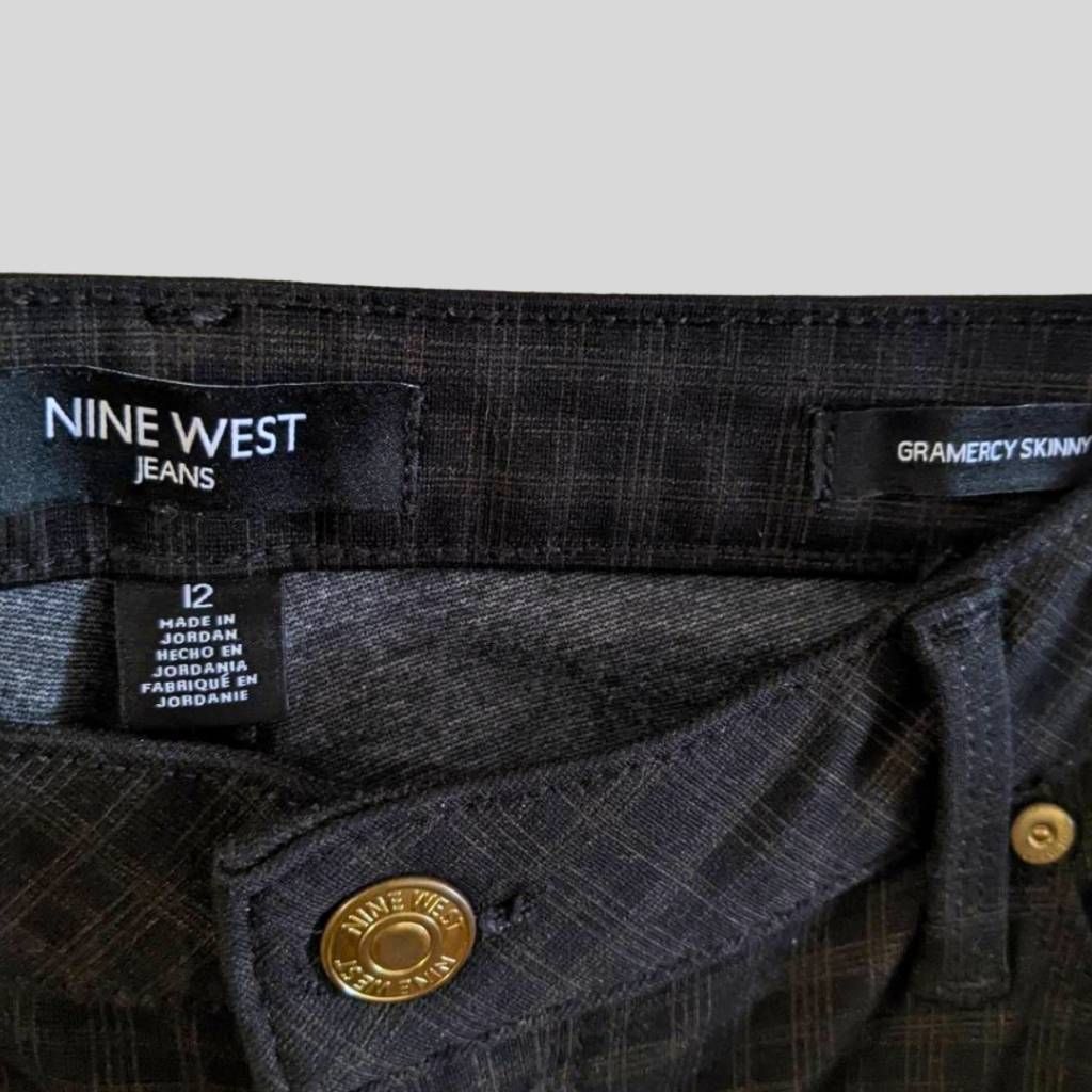 Nine West Nine West Gramercy Skinny Jeans Women's Size 12 Black Gold Plaid Stretch Pants Size 34" / US 12 / IT 48 - 3 Thumbnail