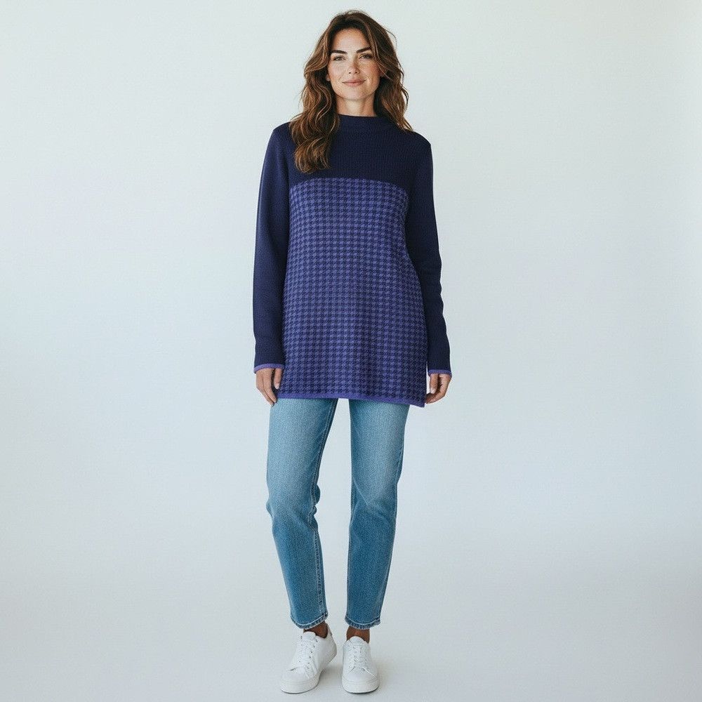 Other Susan Graver High Neck Houndstooth Blue Sweater Size S Size S / US 4 / IT 40 - 2 Thumbnail