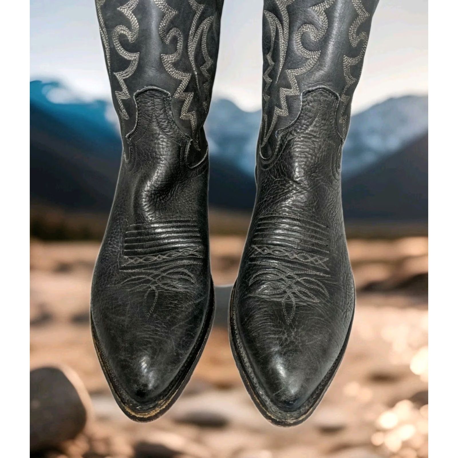 Dan Post DAN POST Boots Western Cowboy Embroidered Black Leather Pointed Toe EE 8 EW Mens Carat Size US 8 / EU 41 - 5 Thumbnail