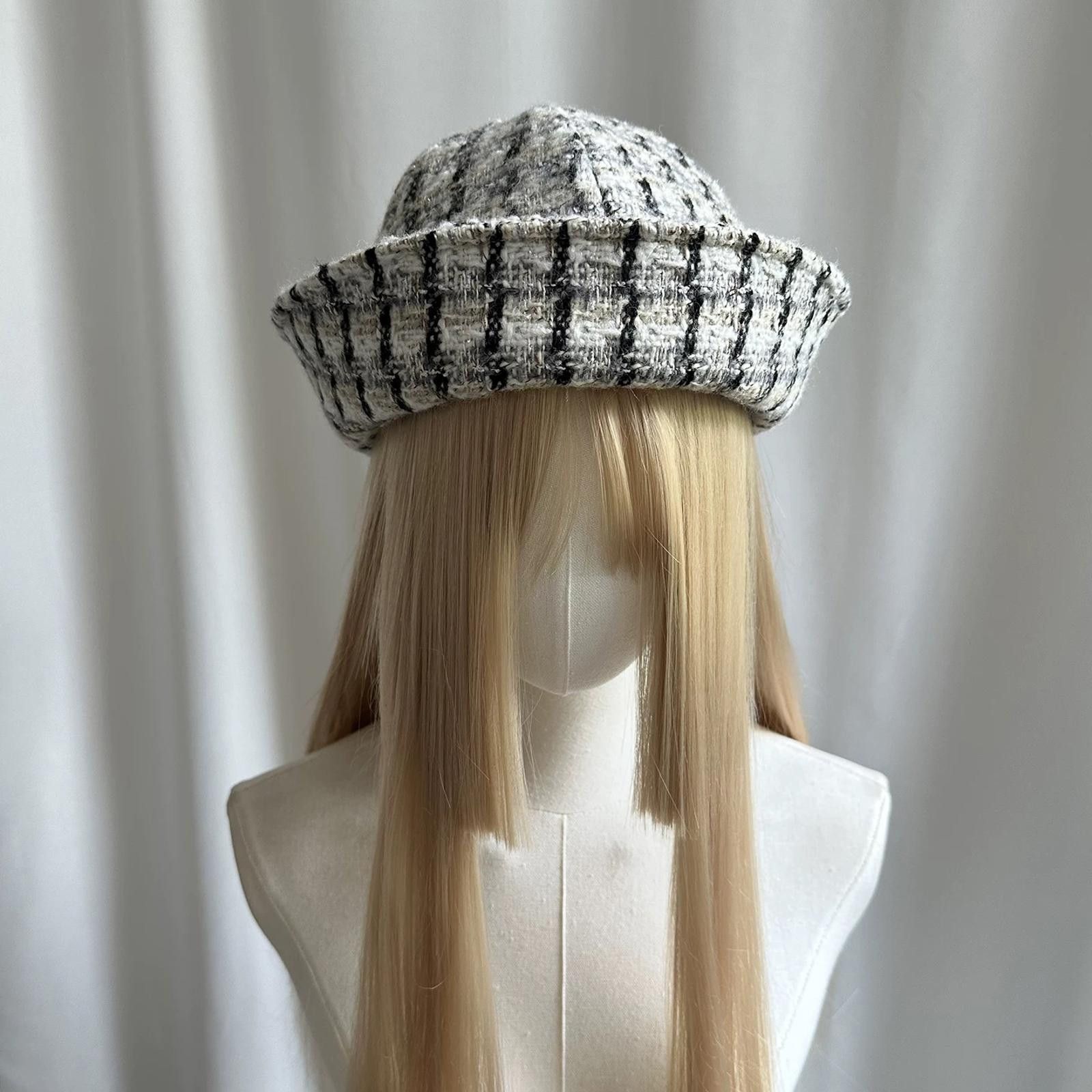 Japanese Brand Monochrome Tweed Beret Sailor Hat Y2K French Girl Aesthetic Size ONE SIZE - 2 Thumbnail