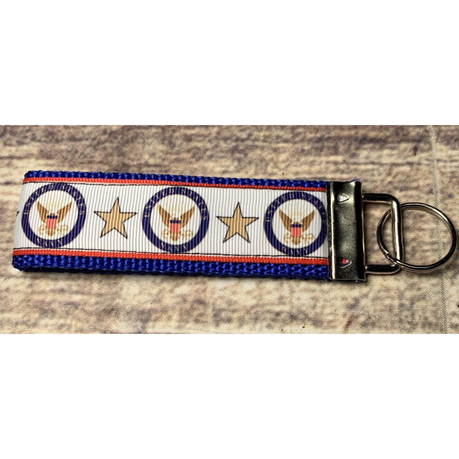 Vintage U.S. Navy Key Fob Holder Wristlet Keychain Red White Blue 4 1/2" Navy Unbranded Unisex Military Wristlet Keychain Size ONE SIZE - 2 Thumbnail