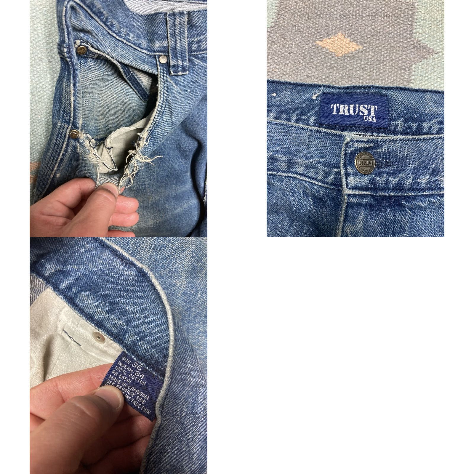 Vintage VINTAGE Trust Jeans - Men - 36x33 - Blue - Wide-Leg - Hip Hop - Baggy - 90s/2000s Grunge Size US 36 / EU 52 - 8 Thumbnail