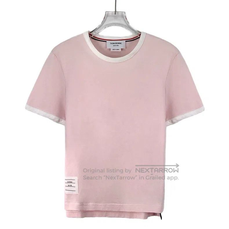 Thom Browne Thom Browne Pink cotton round-neck short-sleeved shirt wit Size S / US 4 / IT 40 - 1 Thumbnail