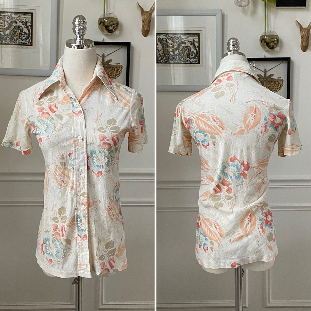 Vintage Vintage 70s Kokobay By Ecco Bay Pointy Collar Floral Short S Size S / US 4 / IT 40 - 1 Thumbnail