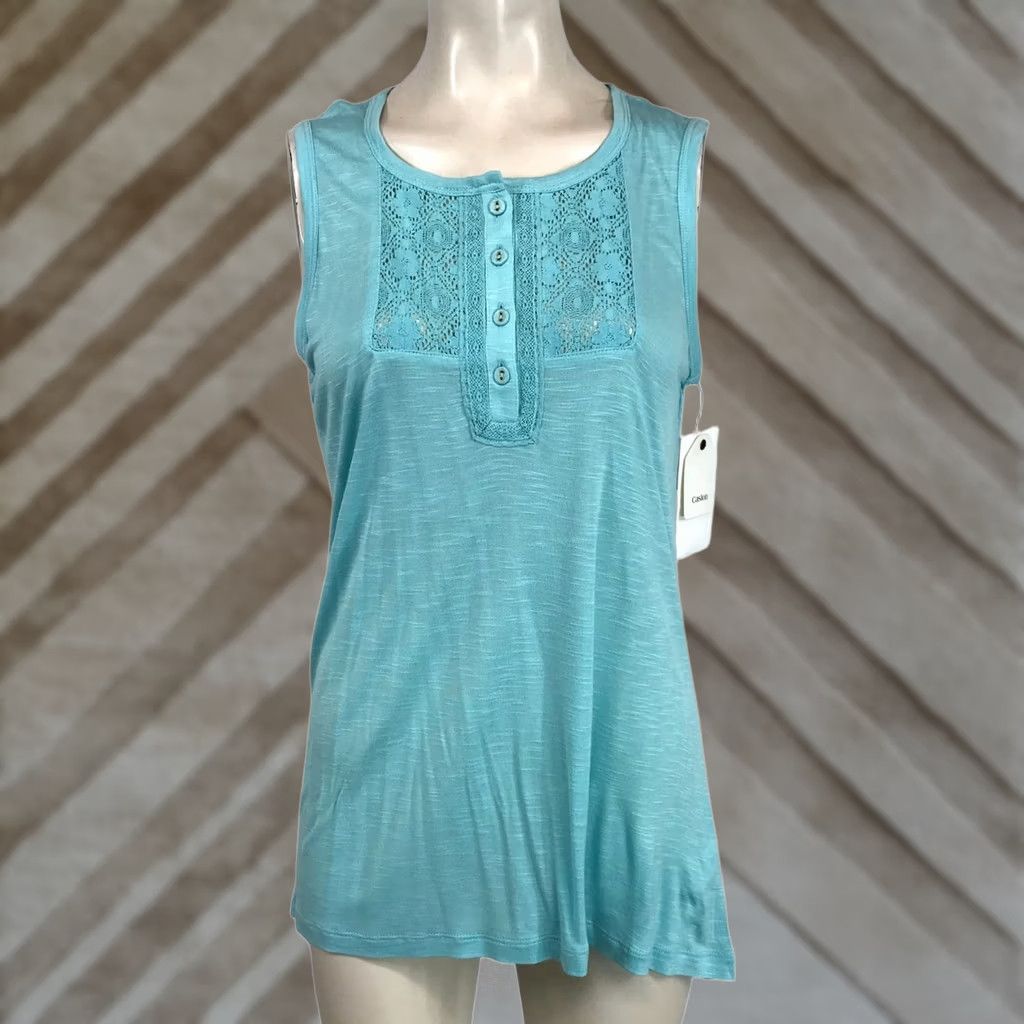 Altea CASLON WOMEN'S BLOUSE M TEAL SLEEVELESS ROUND NECK VISCOSE TANK Blue 90s? Size M / US 6-8 / IT 42-44 - 1 Thumbnail