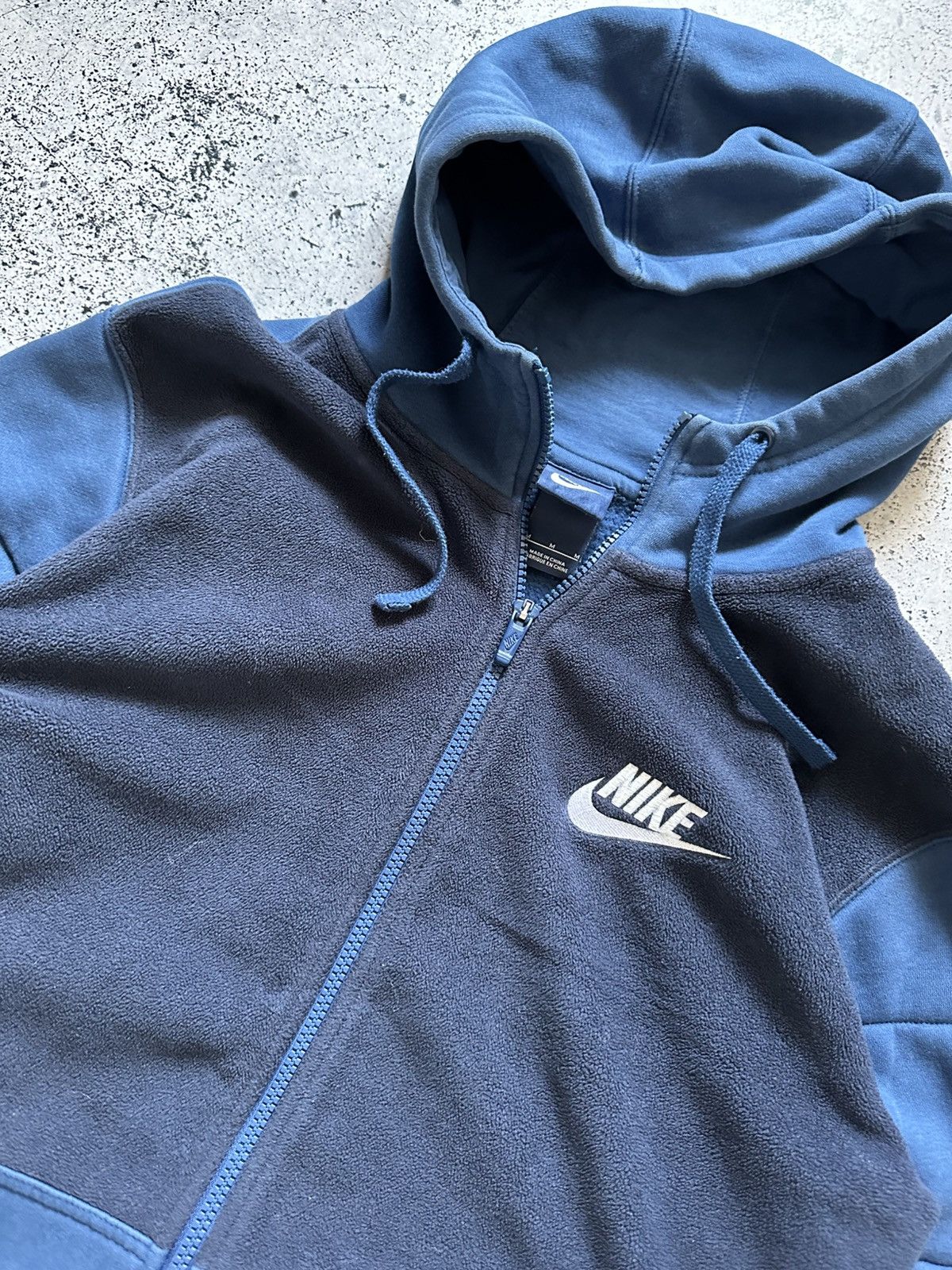 Nike × Vintage Vintage Nike Zip Hoodie Mini Swoosh Blue Fleece Y2K USA Size US M / EU 48-50 / 2 - 2 Thumbnail
