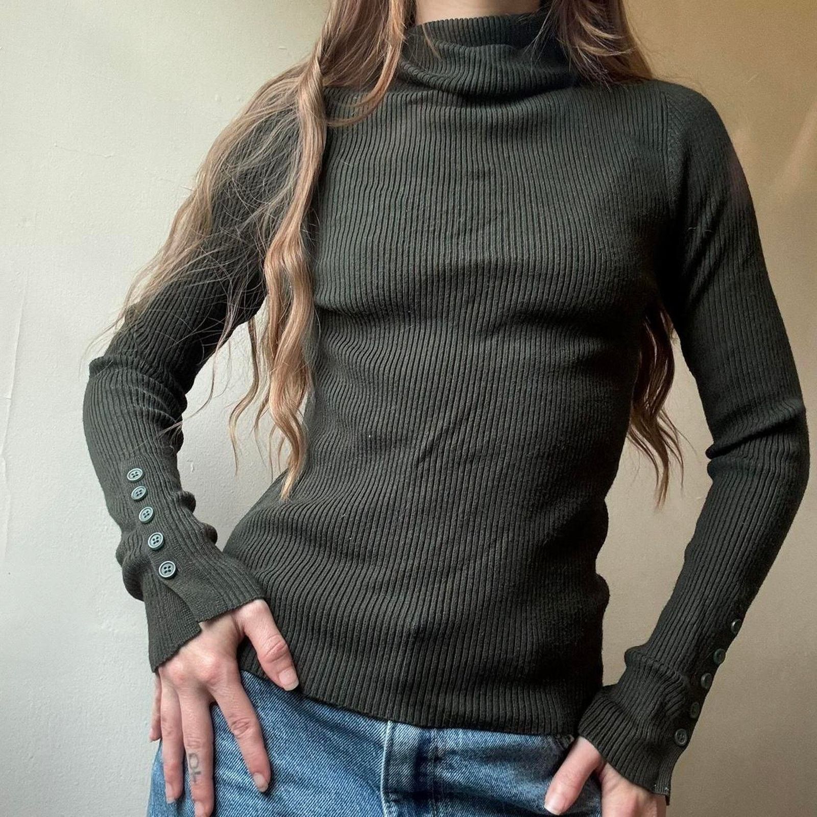 Anthropologie Maeve Anthropologie Green Turtleneck Long Sleeve Shirt XXS Size XXS / US 00 / IT 34 - 3 Thumbnail