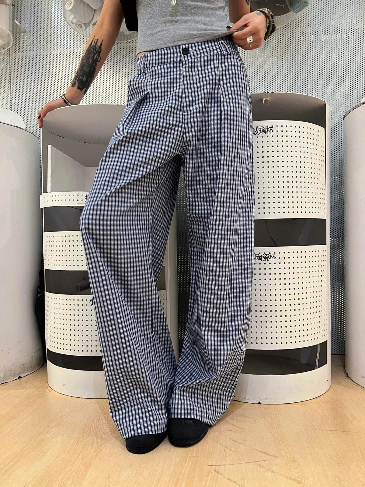 Vintage Loose Plaid Wide-Leg Check Pants / Trousers Size 30" / US 8 / IT 44 - 4 Thumbnail