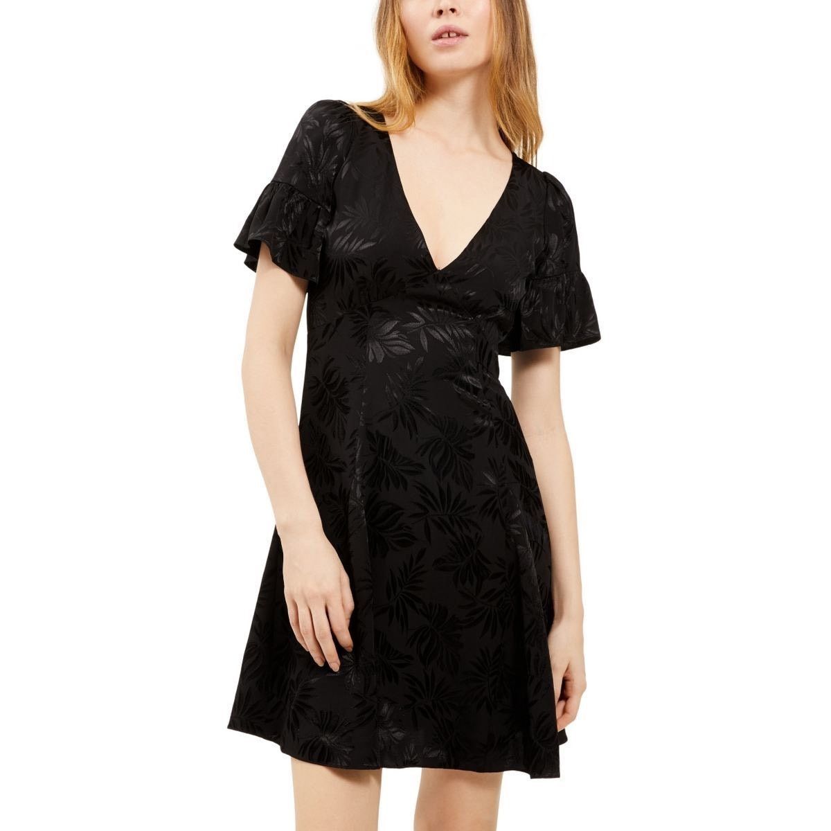 Michael Kors Michael Kors Black Satin Floral Flutter Sleeve Dress XXS Size XXS / US 00 / IT 34 - 1 Thumbnail