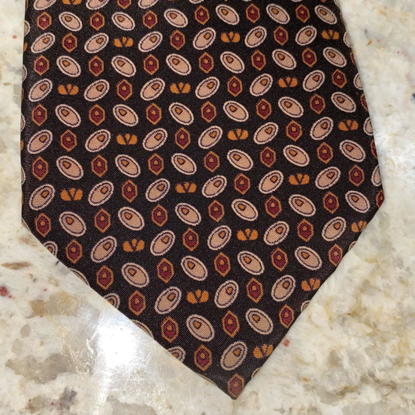 Valentino VALENTINO Men’s $220 100% Silk Designer Tie Black Brown Size ONE SIZE - 4 Thumbnail