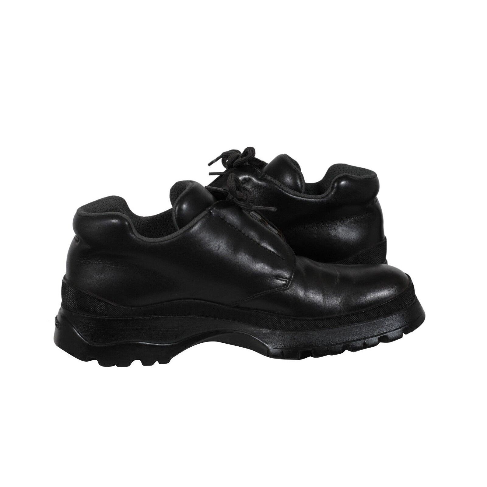 Prada Brixxen Mid Top Derby Shoes Black Leather Size US 8.5 / EU 41-42 - 10 Thumbnail