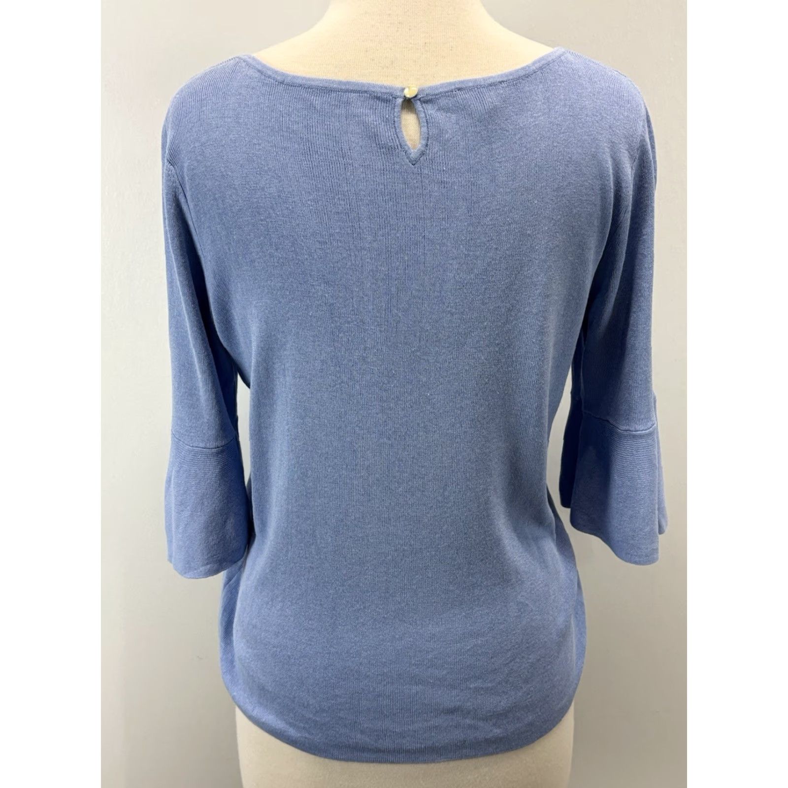 Talbots TALBOTS Blue Knit Sweater Large Half Flutter Sleeve Classic Womens Size L / US 10 / IT 46 - 3 Thumbnail
