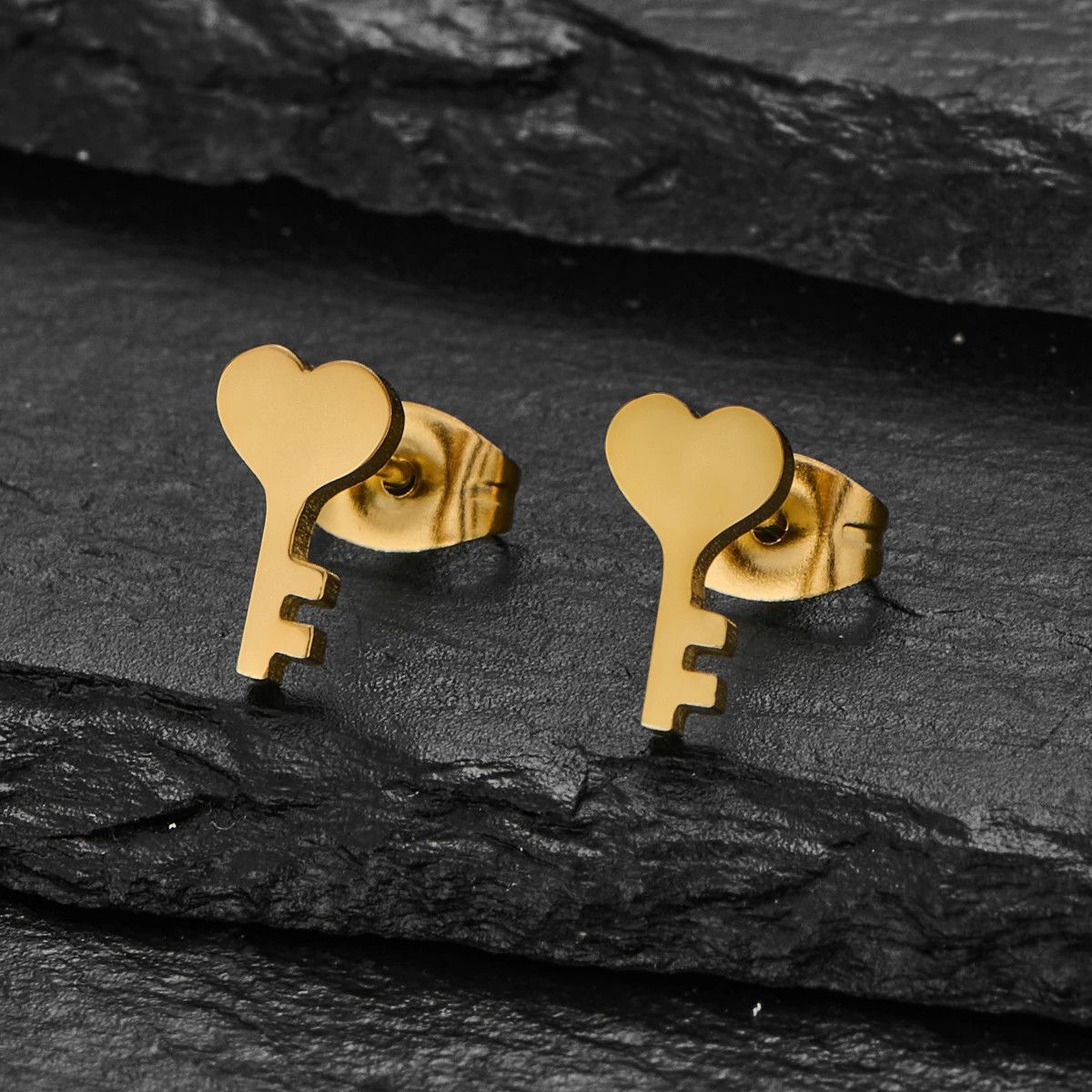 Jewelry Keys Love Heart Mini Stud Earrings Charm Earring Gift Size ONE SIZE - 1 Thumbnail