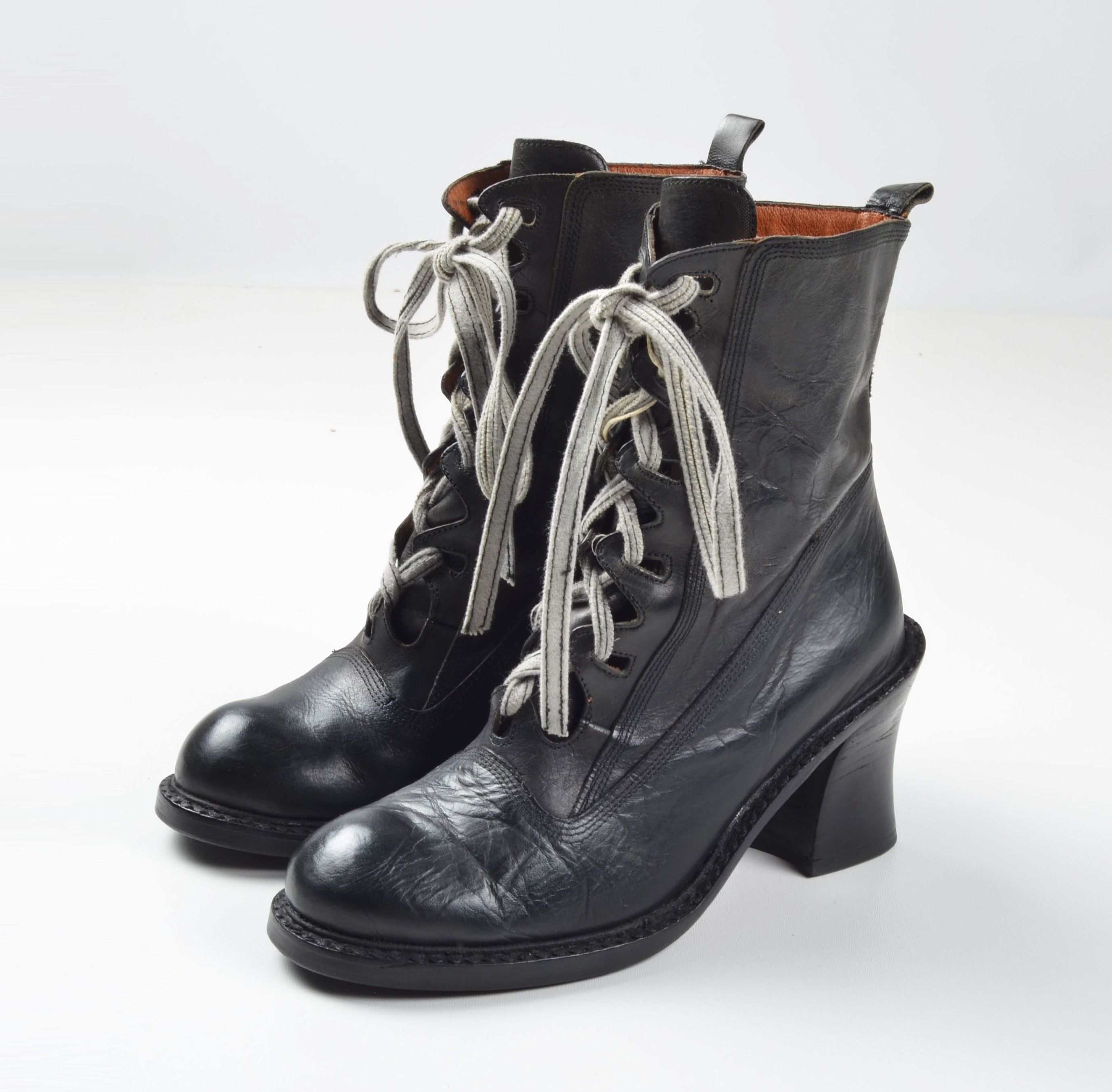 Other Vintage El Dantes Leather Lace Up Block Heel Ankle Boots Size US 9 / IT 39 - 1 Thumbnail