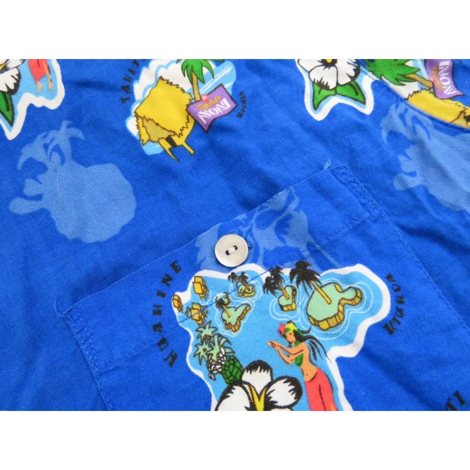 Vintage VINTAGE Tahitian Noni Hawaiian Shirt Mens L Camp Aloha Button Down Rayon Blue 70s 80s Summer Maui Noni Graphic Print Shirt Mens Size US L / EU 52-54 / 3 - 6 Thumbnail