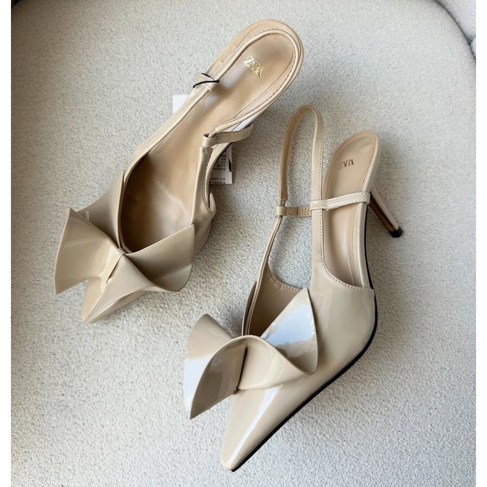 Zara Zara Bow Slingback Heels Cream Pointed Toe NWT Size US 7.5 / IT 37.5 - 9 Thumbnail