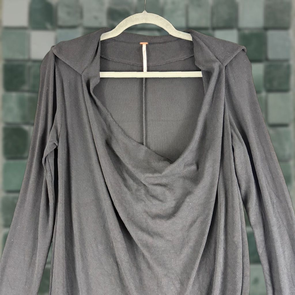 Free People Free People Mini Dress Womens XS Black Draped Neck Long Sleeve Stretch Dress (Solid) Size XS / US 0-2 / IT 36-38 - 1 Thumbnail