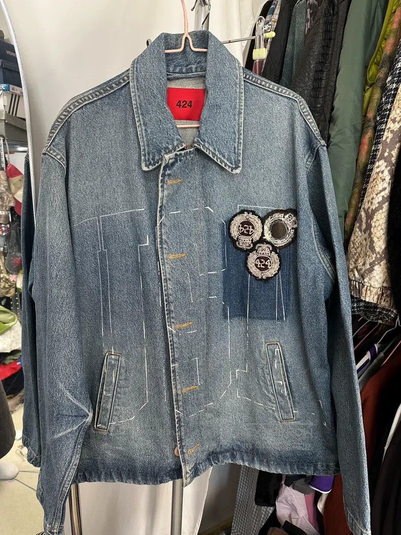 424 424 Denim Embroidered Big Coat Jacket Size US L / EU 52-54 / 3 - 1 Thumbnail