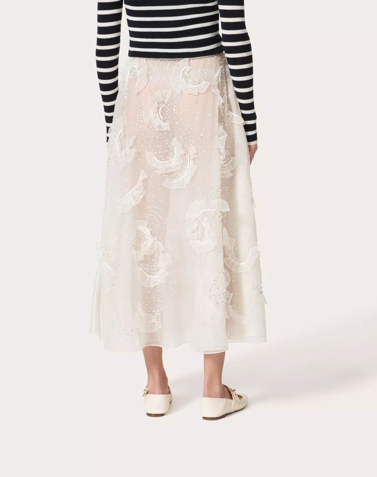 Valentino o1s1wg110426 Midi Skirt in Embroidered Organza in White Size 26" / US 2 / IT 38 - 6 Thumbnail