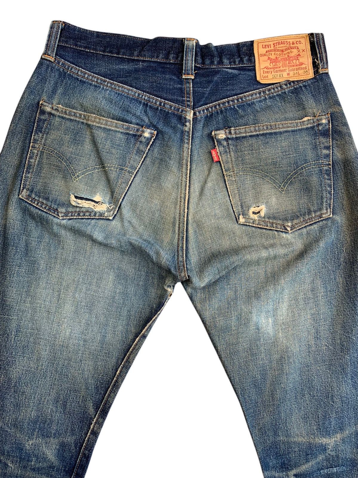 Levi's Vintage 90’s Levis 501XX Big E Thrashed Blue Denim Size US 30 / EU 46 - 18 Thumbnail