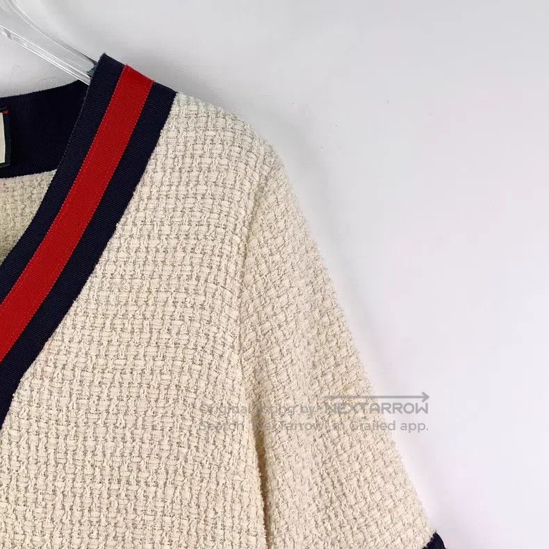Gucci Gucci Beige striped cotton V-neck woven tweed short-sleeve Size XS / US 0-2 / IT 36-38 - 3 Thumbnail