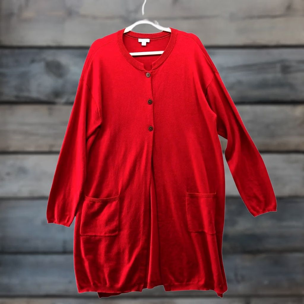 J. Jill VINTAGE J. Jill Wool Blend Cardigan Womens XL Red Longline Tunic 3 Button Lightweight Size XL / US 12-14 / IT 48-50 - 1 Thumbnail