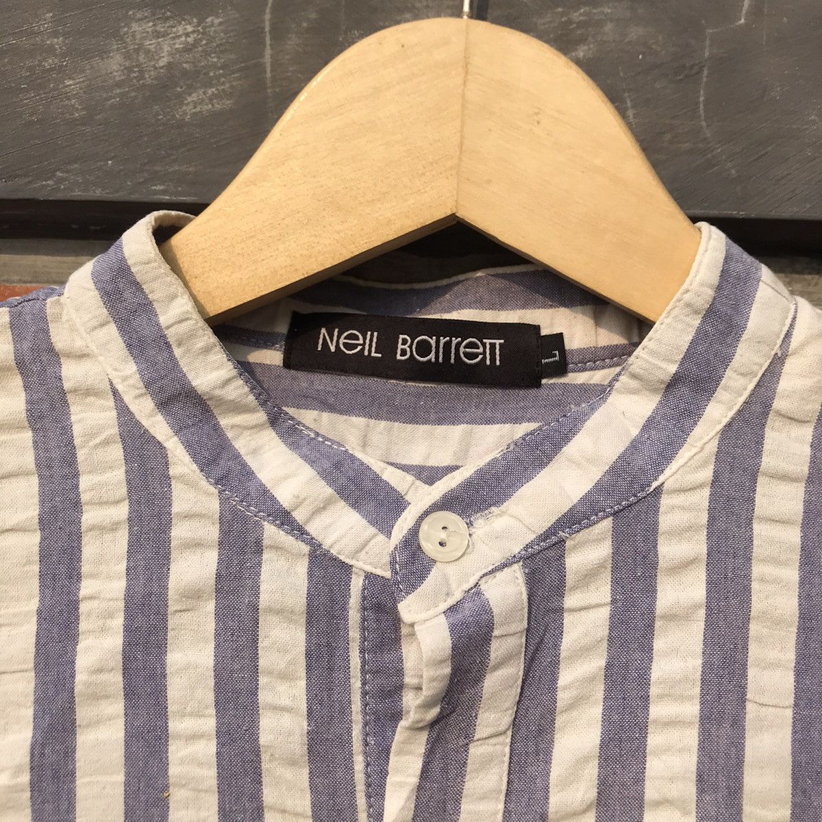Neil Barrett × Vintage Neil Barrett Granddad blue Stripes long sleeves shirt m Size US L / EU 52-54 / 3 - 5 Thumbnail