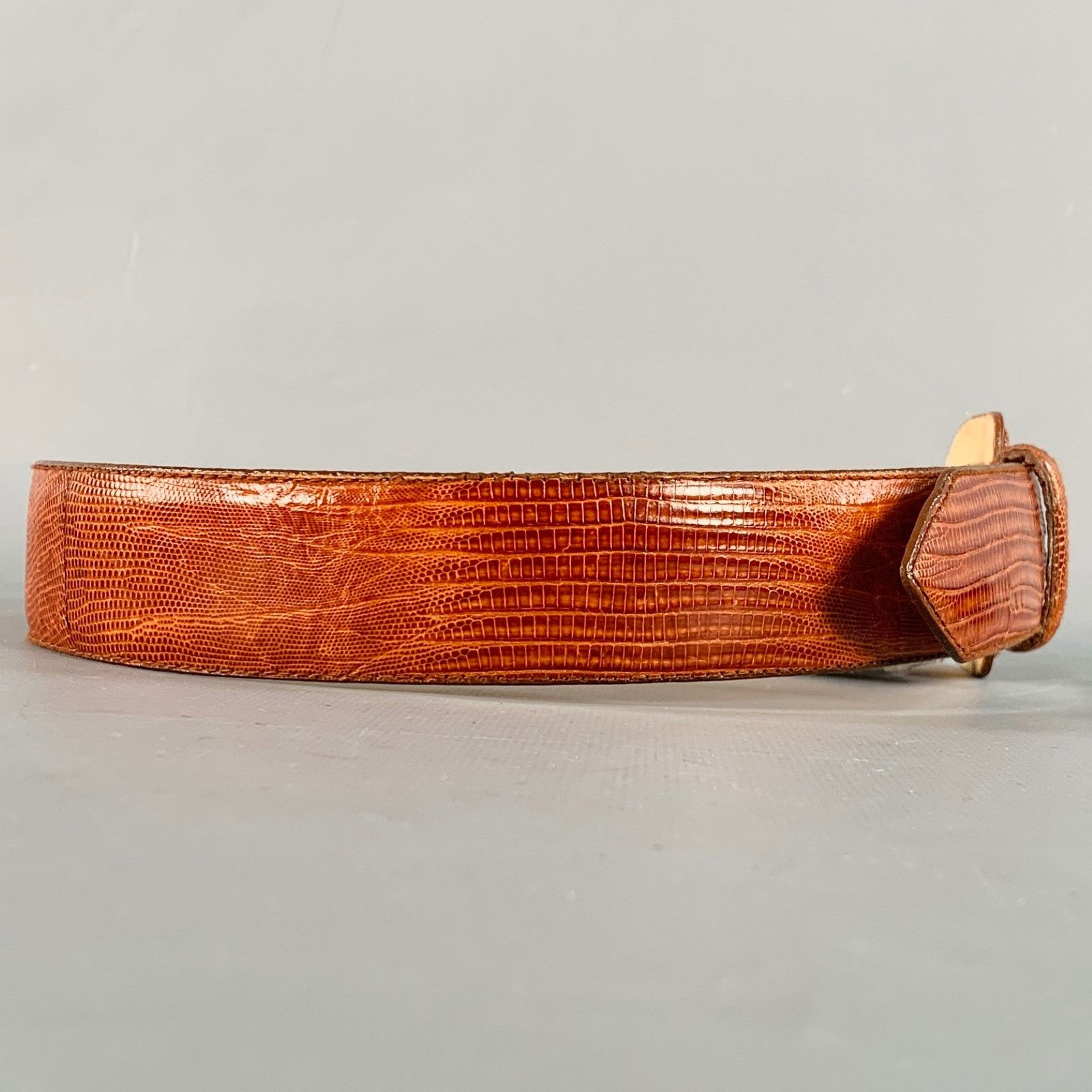 Ellen Tracy LINDA ALLARD Brown Cognac Lizard Leather Covered Buckle Belt Size ONE SIZE - 2 Thumbnail