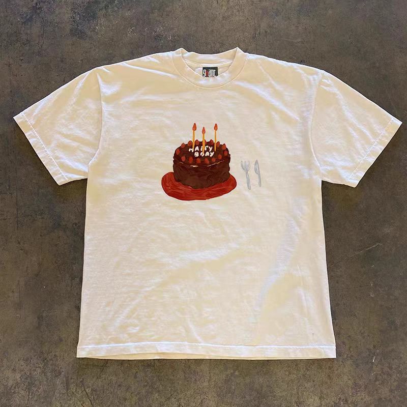 Vintage White casual retro cake print cotton t-shirt Size US L / EU 52-54 / 3 - 1 Thumbnail