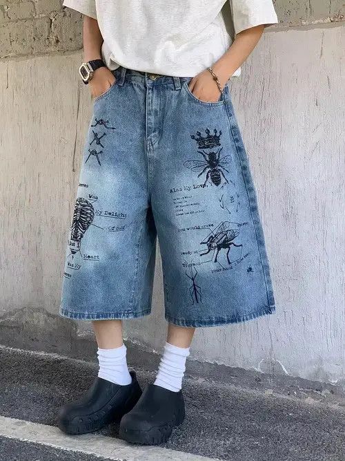 Japanese Brand Mizuho x Reiko graffiti insect pattern baggy denim shorts Size US 32 / EU 48 - 1 Thumbnail