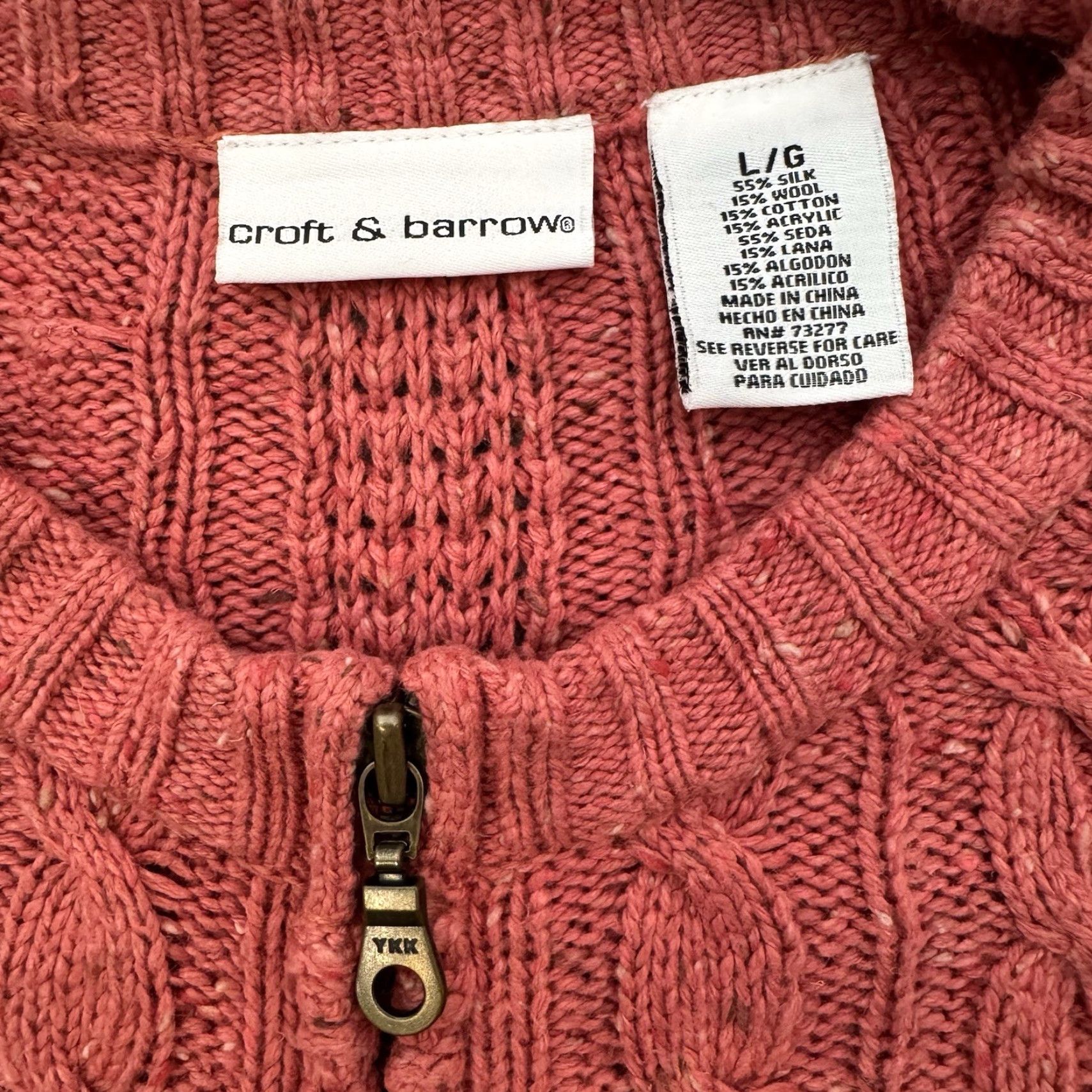 Croft & Barrow Craft & Barrow Cable Knit Zip Cardigan Sweater L Cottagecore Academia Chunky Size L / US 10 / IT 46 - 2 Thumbnail