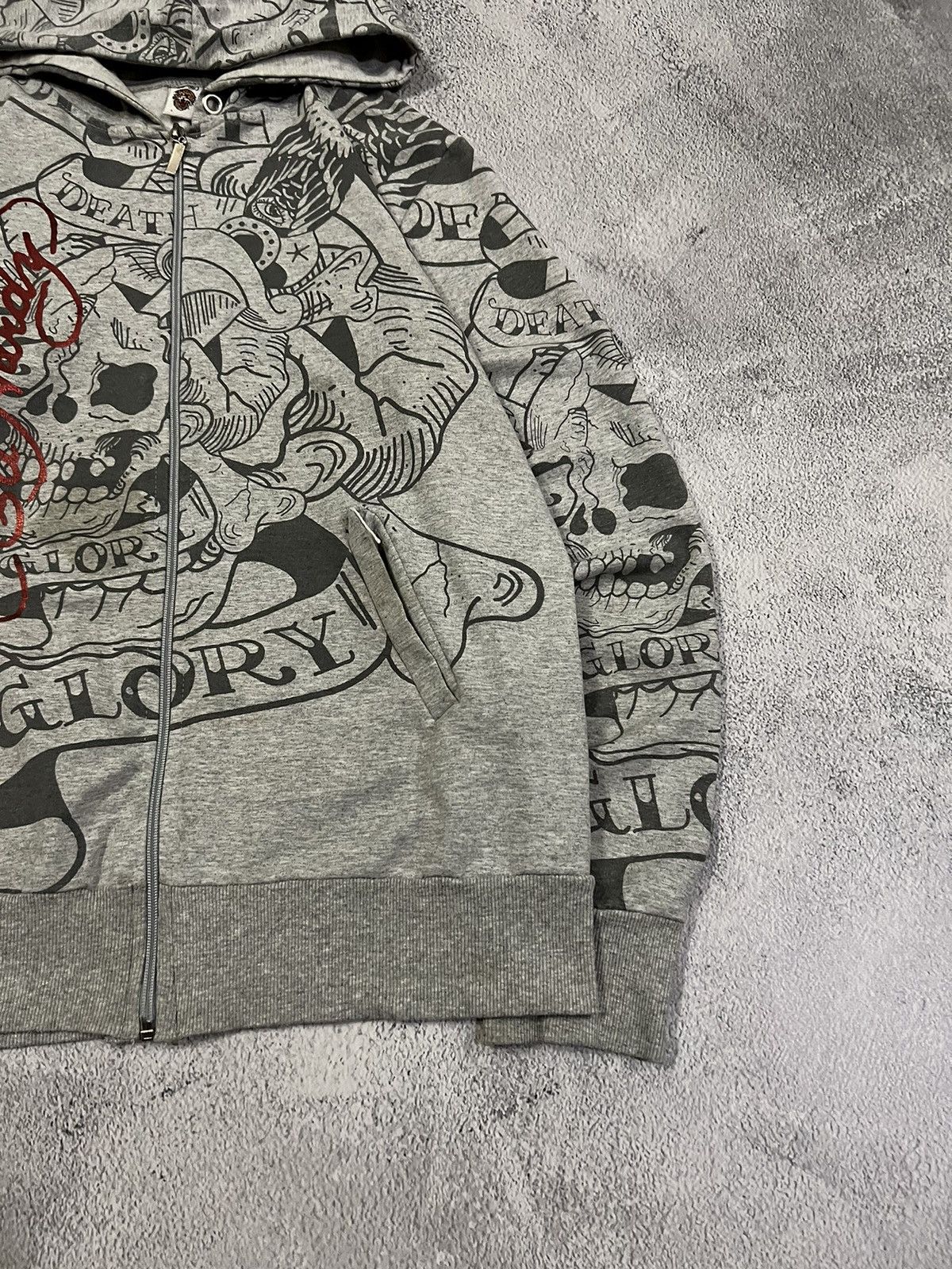 Ed Hardy Vintage Y2k Skull ☠️ Rare Ed Hardy All Over Print Zip Hoodie Size M / US 6-8 / IT 42-44 - 9 Thumbnail